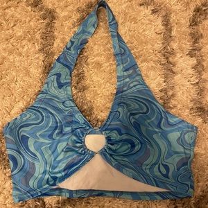 SHEIN Blue Marble Halter Crop Top